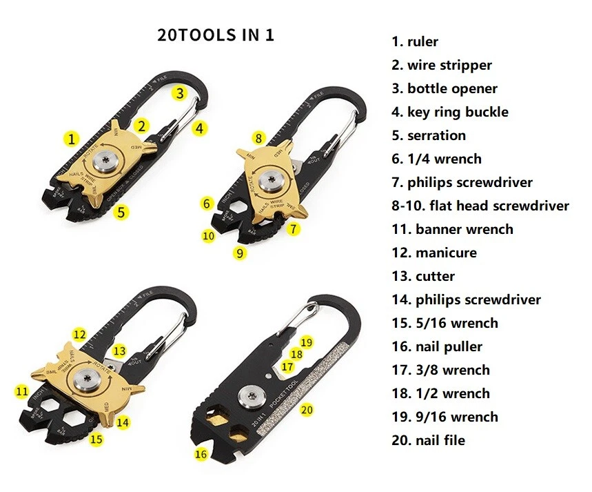 20 in 1 Mini Multifunktionales Taschenwerkzeug Tragbar Schlüsselanhänger EDC Multitool  - Bild 2 von 4