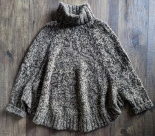 Michael Kors Cable Knit Turtleneck Poncho Sweater Womens Medium Tan Brown Alpaca