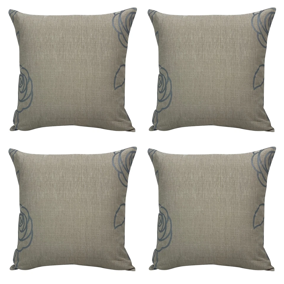 X4 FILLED CUSHIONS Beige Floral Duck Egg Rose Linen 18x18"/45x45cm - Image 4 of 4