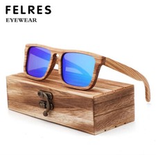 Zebra Wood Polarized Square Sunglasses For Men Women Wooden Frame Glasses UV400