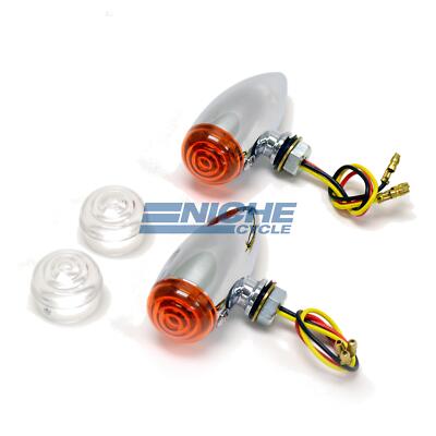 Retro LED Bullet Turn Signals Deco Lights 12 Volt Chrome Amber