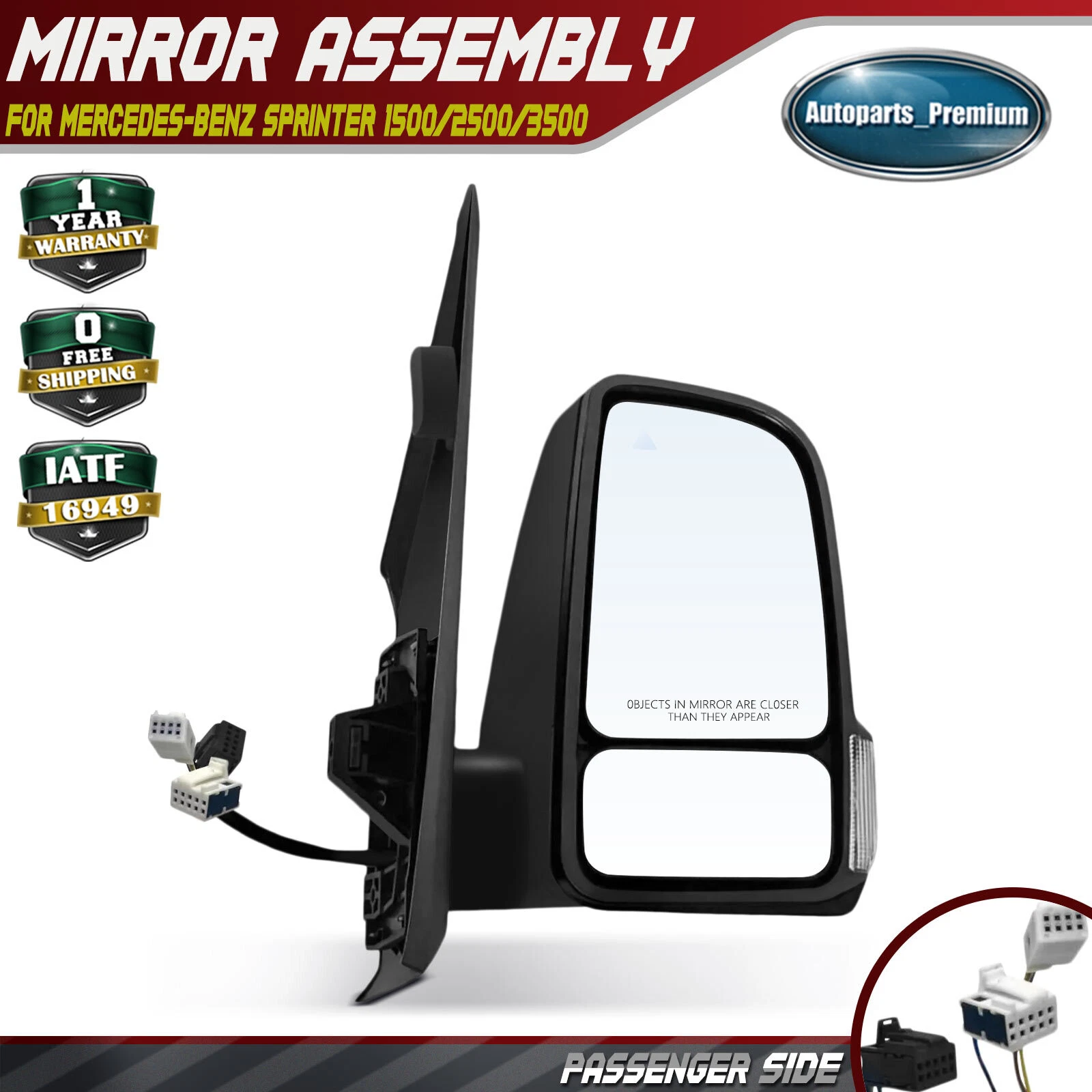 Passenger Power Mirror Manual Fold Heated w/ Blind Spot for Benz Sprinter 1500