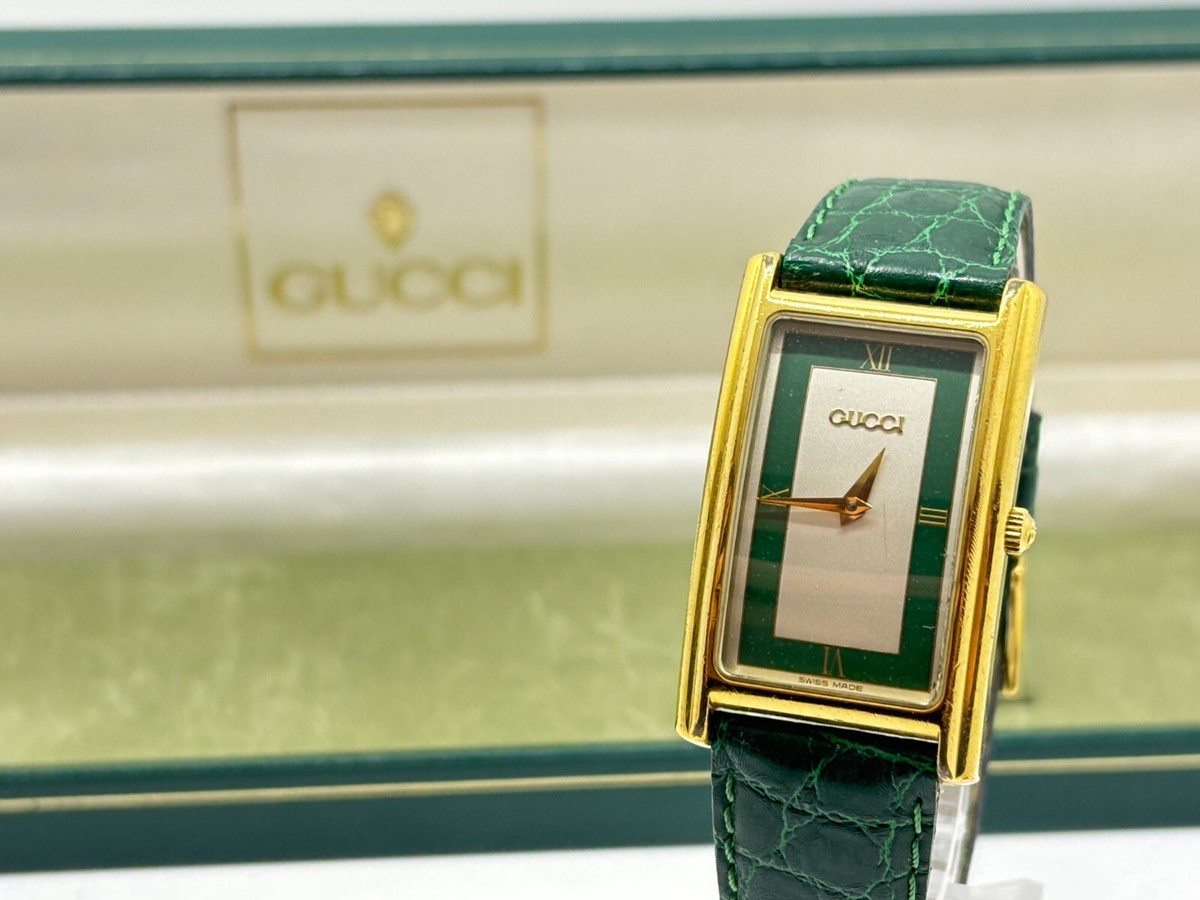 GUCCI 2600M 腕時計 Near Mint w/Box] GUCCI 2600M Gold Plated Green Dial Quartz Men's