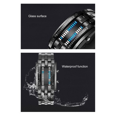 Dual Line Binary Watch Digital Blue LED Alloy Binary Fashion Wrist Watch For WPD