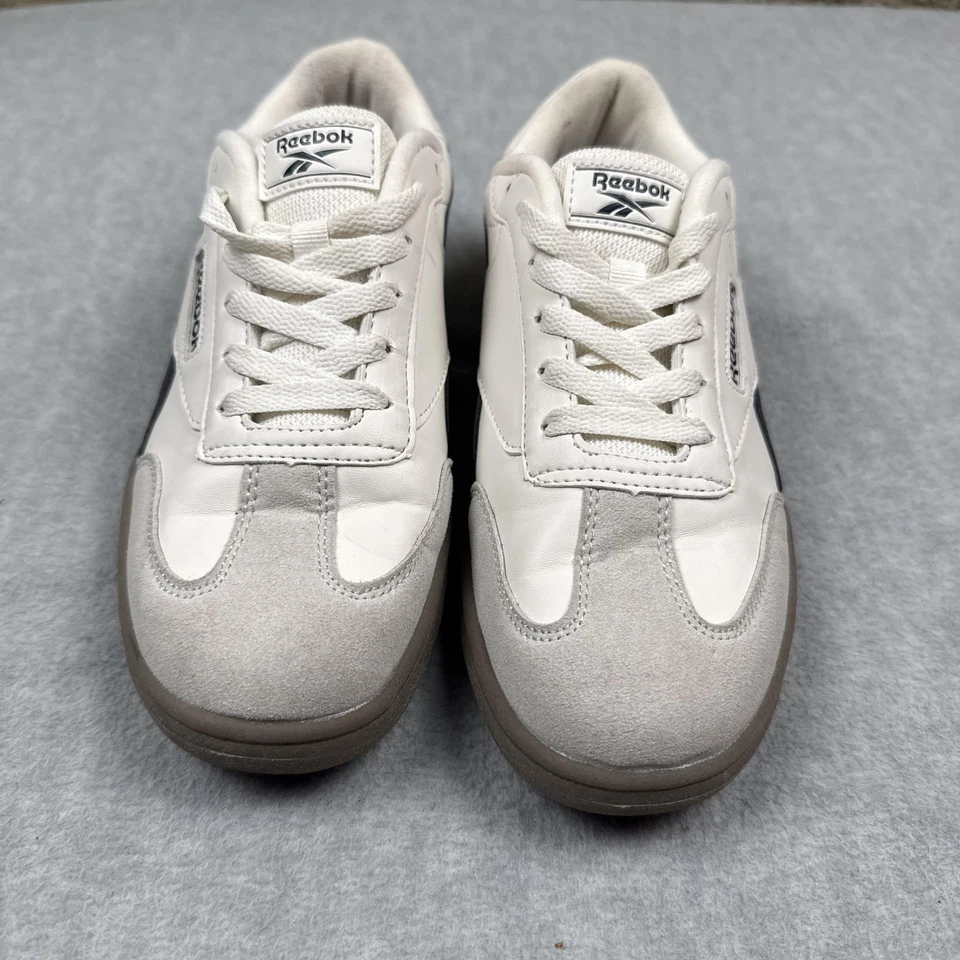 Zapatillas Reebok Clásicas de Cuero Niños Jóvenes Talla 6 Blanco Azul Marino Zapatos Retro Foto 2 de 4