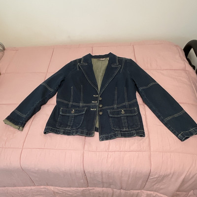 L.E.I. Relaxed Blue Button Front Jacket, Collared Pockets, Women s M