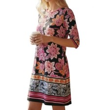 Eliza J Shift Dress Size 12 Navy Pink Floral Jersey 3/4 Sleeve Stretch New