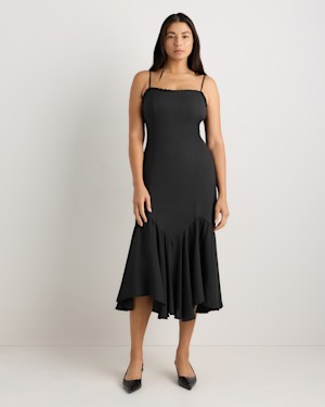 Quince Women Lightweight Crepe Pleated Hem Midi Dress Black M