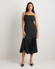 Quince Women Lightweight Crepe Pleated Hem Midi Dress Black M