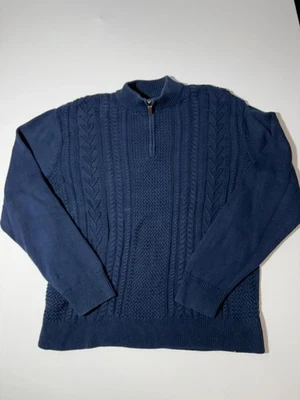 Chaps Pull Col Zippé 1/4 En Maille Câble Bleu Homme Taille XXL #5 - Photo 1/4