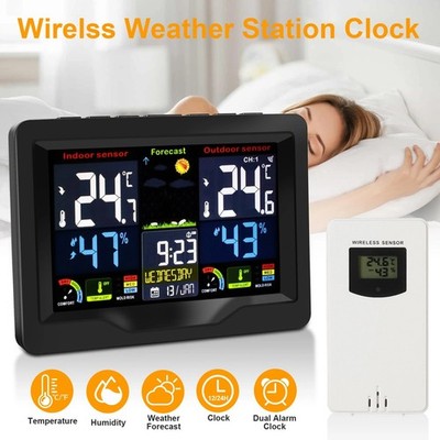 Digital LCD Indoor & Outdoor Weather Station Alarm Clock Thermometer Wireless