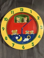 Vintage Disney Small World Rhythm Clock Musical Magic Motion Bears WORKS GREAT