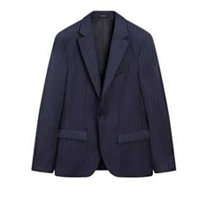 NWT ZARA Men  s Navy Blue Pinstripe Blazer Jacket Size 42 Classic Fit