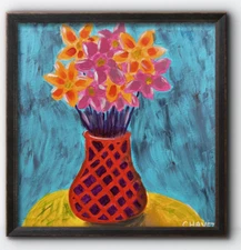 Original Abstract Flower Vase Painting 12x12 Canvas Modern Wall Decor