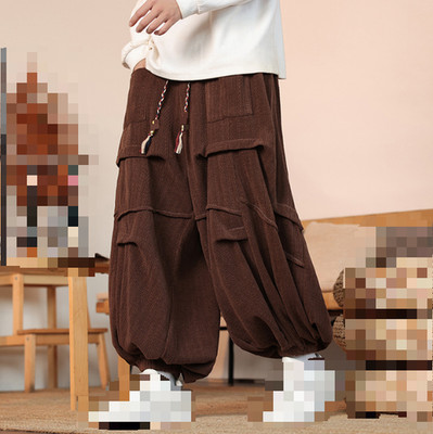 Winter Retro Mens Corduroy Baggy Sweatpants Wide Leg Harem Pants Casual Wide Leg