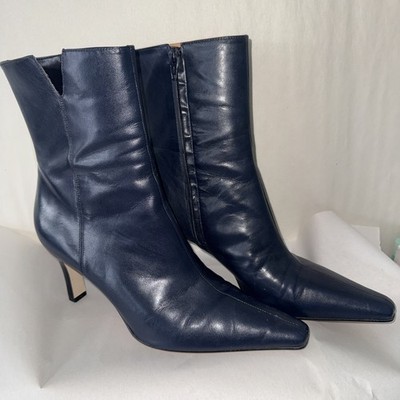 Gianni Bini Braxton Boots Midnight Navy Leather High Heel Zip Ankle 8.5 M  90s