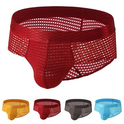 Herren Eis Seide Hohl Slip Unterwäsche mit U Beutel Atmungsaktiv Mid-Rise
