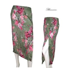 Blumarine Floral Print Side Slit Pencil Skirt Khaki Women Italy Size 38/40