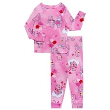Pink Care Bears Kids 6 Long Sleeve PJs Pajamas 2 Piece Set Youth Girls New