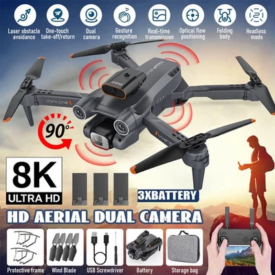 8K HD Drone Dual Camera WIFI FPV Foldable Selfie RC Quadcopter+3 Batteries