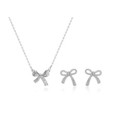 Bow Necklace Earrings Set for Women Bow Jewelry Set Rhinestone Pendant Neckla...