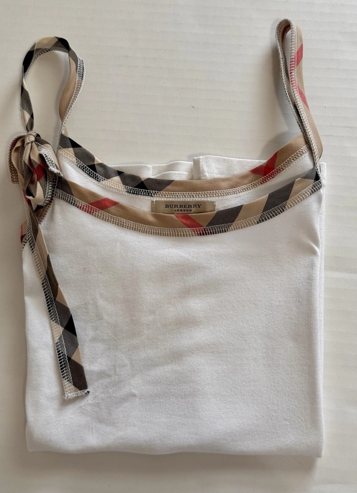 Burberry London Nova Check Trim Tank Top White Sleeveless Shirt S Authentic