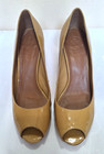 Tory Burch Slip On Peep Toe Patent Leather Pump Nude Women Sz 8.5 M Gold Logo — photo 2