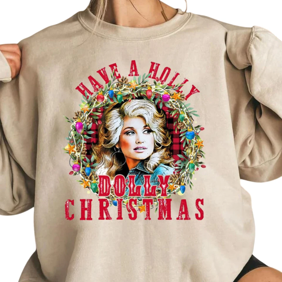 Have a Holly Dolly Sudadera Retro Navidad, Suéter Navidad Vintage Años 70 Foto 3 de 4