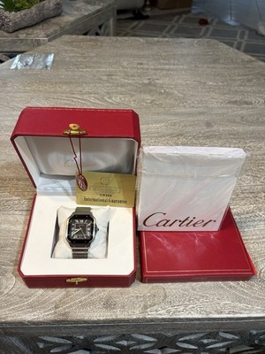 Cartier Santos WSSA0009 Stainless Steel Watch Black and Silver with Box Papers