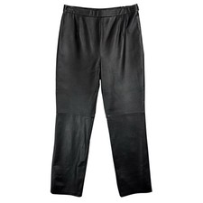 Vintage Clio Black Leather Pants 31 Size 12 High Rise Straight Leg Full Length