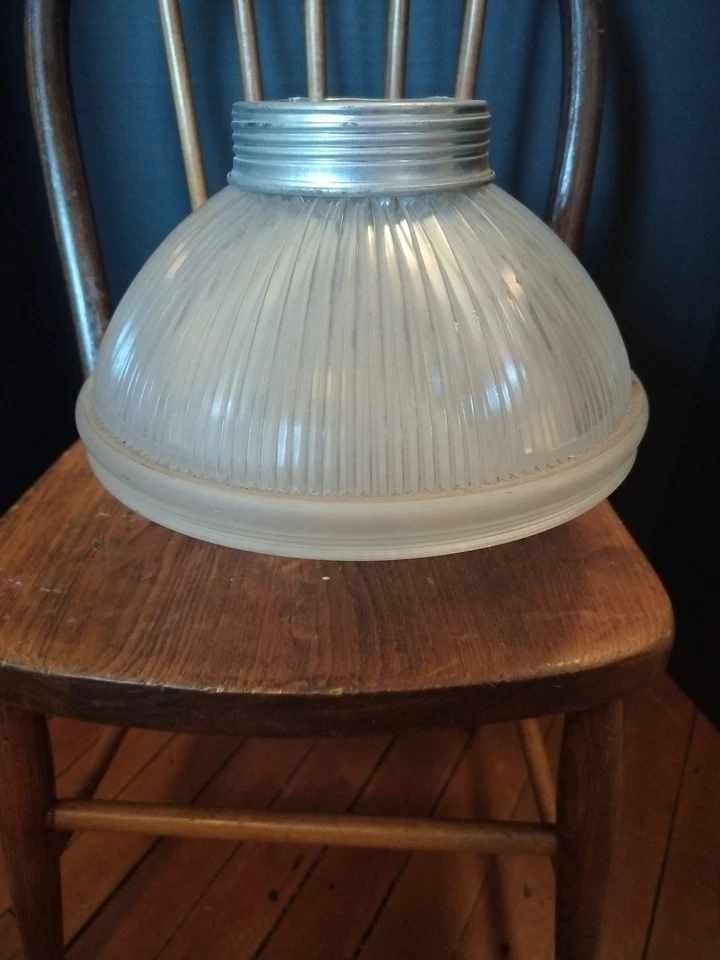 Lámpara de techo colgante industrial de vidrio texturizado holofano de 9" 721-22B? Reparación Foto 3 de 4