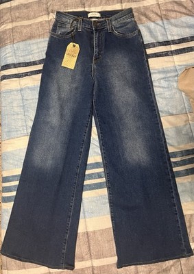 Vibrant Women's Blue Jeans, High Rise, Flared Bell Bottom.