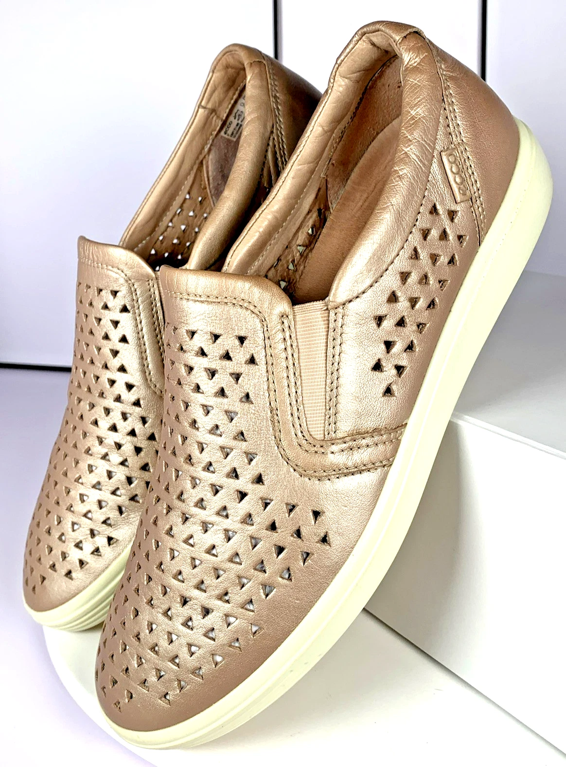 Scarpe mocassino donna Ecco in morbida pelle traforata 7 slip on metallizzate taglia 9 EU40