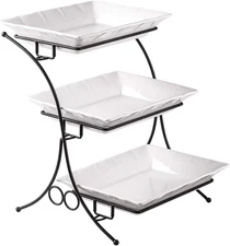 YHOSSEUN Large Tiered Tray Stand, 3 Tier Serving Tray Porcelain Baking Set with 