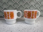 Vintage Mid Century Modern Glass Stacking Milk Mug 1960s Orange Yellow Set Of 2