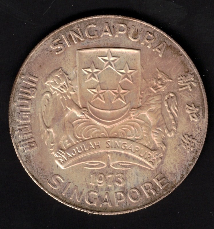 1973 SINGAPORE 10 Dollars $10  KM#9.2  .900 Silver Mintage 80,000