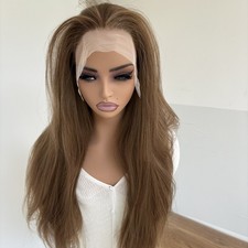 Women Long Straight Mixed Brown Pre Plucked Heat Resistant Hair Lace Front Wig