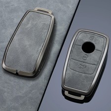 Passend f&uuml;r Mercedes 3-Tasten-Schl&uuml;ssel H&uuml;lle mit Anh&auml;nger Grau Metall