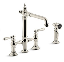 Kohler Artifacts K-76519-4-SN Widespread Bridge Kitchen Faucet Polished Nickel