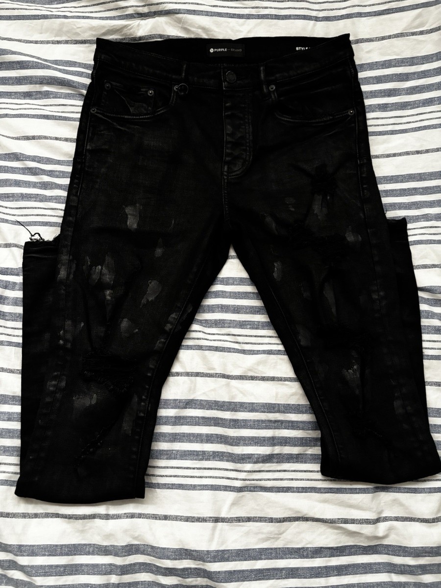 Purple Brand Black Distressed Skinny Slim Fit Denim Jeans Logo