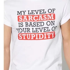 Spencer's White Tee with Red and Black Sarcasm Print