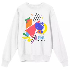 Hello Kitty Sanrio 90s Theme Geometric White Crew Neck Sweatshirt sz S Oversize