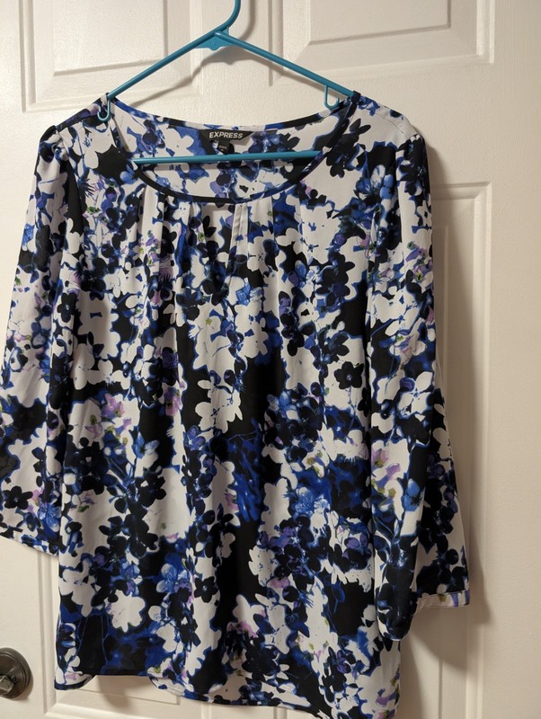 Express Floral Chiffon Blouse Women's M 3/4 Sleeve Round Neck Pleated