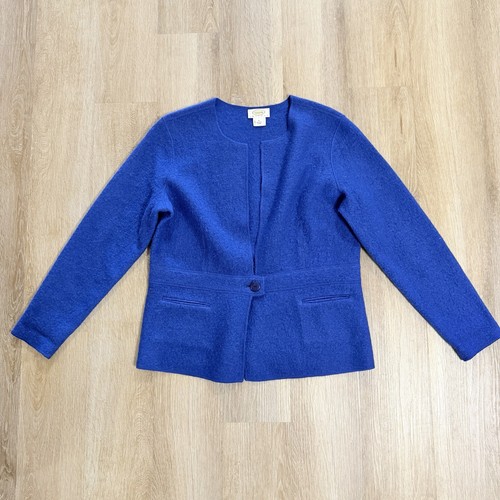 Talbots, Vintage Talbots Petite Boiled Wool Sweater Cardigan Large Blue Preppy Classic