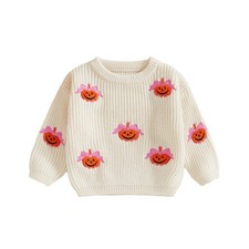 Baby Girl Boy Halloween Outfit Sweater Long Sleeve Pumpkin Bow Print Warm Kni...