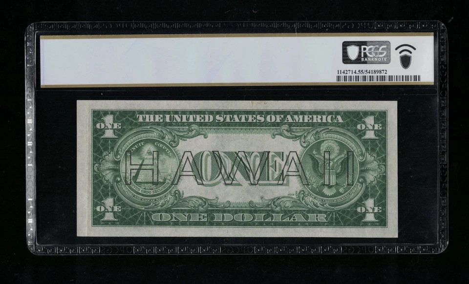 SC 1935a $1 Hawaii Overprint Emergency Issue WWII Silver Certificate PCGS 55 - Image 3 of 4