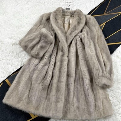 Sapphire Mink Fur Coat Real Fur Length 90cm XL B Rank Auth