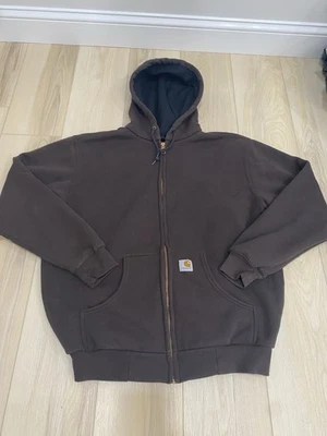 Carhartt Thermal Lined Hoodie Hooded Zip Front Y2K Dark Brown J149 DKB Medium - Image 1 of 4