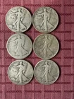 Walking Liberty Half Dollar Set of 6 90% Silver 1940s 30s