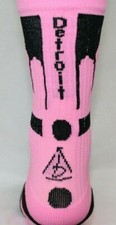Mens Rep It City Detroit Pink Black CoolMax Basketball Socks